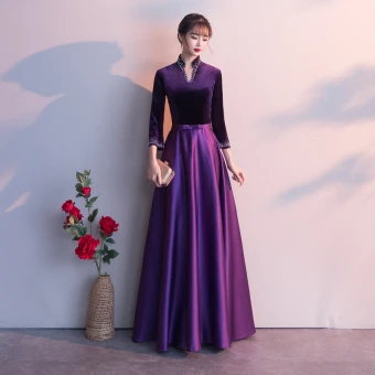Vintage Originale Grape Robe De Soirée 2019 Princesse V Cou Noeud 3 4 Manches Longue Robe De Ceremonie