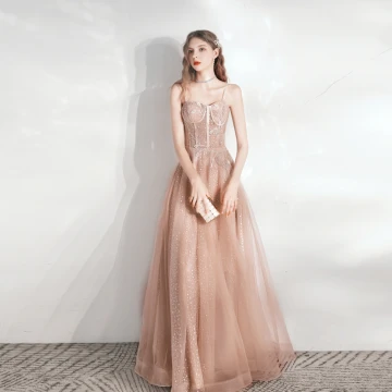 Chic Beautiful Champagne Prom Dresses 2021 A Line Princess Spaghetti Straps Beading Lace Flower Sleeveless Backless Floor Length Long Formal Dresses
