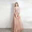 Chic / Beautiful Champagne Prom Dresses 2021 A-Line / Princess Spaghetti Straps Beading Lace Flower Sleeveless Backless Floor-Length / Long Formal Dresses