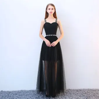 Chic Belle Noire Robe De Cocktail 2018 Princesse Bretelles Spaghetti Dos Nu Sans Manches Longue Robe De Ceremonie