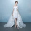 Elegant White Asymmetrical Wedding Dresses 2019 A-Line / Princess Off-The-Shoulder Sash Lace Flower Short Sleeve Backless