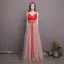 Chic / Beautiful Red Prom Dresses 2018 A-Line / Princess Appliques Crystal Bow V-Neck Backless Sleeveless Floor-Length / Long Formal Dresses