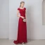 Chic / Beautiful Burgundy Evening Dresses  2019 A-Line / Princess Scoop Neck Crystal Lace Flower Short Sleeve Backless Floor-Length / Long Formal Dresses
