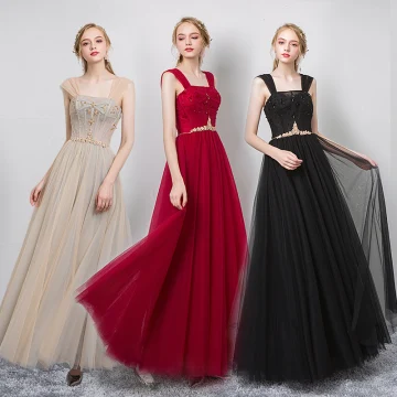 Chic Beautiful Champagne Evening Dresses 2019 A Line Princess Square Neckline Beading Crystal Sleeveless Backless Floor Length Long Formal Dresses