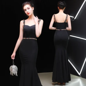Chic Beautiful Black Evening Dresses 2019 Trumpet Mermaid Square Neckline Rhinestone Crystal Sleeveless Backless Floor Length Long Formal Dresses