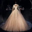 Luxury / Gorgeous Champagne Wedding Dresses 2019 A-Line / Princess High Neck Glitter Beading Lace Flower Pearl Crystal Long Sleeve Backless Royal Train