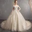 Charming Champagne Wedding Dresses 2019 Ball Gown Off-The-Shoulder Short Sleeve Backless Flower Glitter Lace Pearl Chapel Train