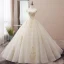 Elegant Champagne Wedding Dresses 2019 Ball Gown Off-The-Shoulder Beading Pearl Sequins Lace Flower Sleeveless Backless Chapel Train