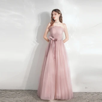 Chic Belle Rougissant Rose Robe De Bal 2021 Princesse Bustier Noeud Sans Manches Dos Nu Longue Promo Robe De Ceremonie