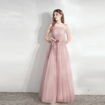 Chic Belle Rougissant Rose Robe De Bal 2021 Princesse Bustier Noeud Sans Manches Dos Nu Longue Promo Robe De Ceremonie