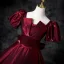 Vintage / Retro Burgundy Prom Dresses 2025 Ball Gown Square Neckline Puffy Short Sleeve Backless Bow Floor-Length / Long Prom Formal Dresses