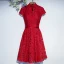 Chic / Beautiful Red Formal Dresses Evening Dresses  2017 Lace Flower Strappy High Neck Short Sleeve Knee-Length A-Line / Princess