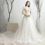 Chic / Belle Ivoire Robe De Mariée 2019 Princesse Encolure Dégagée Appliques En Dentelle Fleur Noeud Manches Courtes Dos Nu Chapel Train