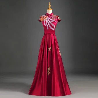 Chinese Stijl Bordeaux Avondjurken 2019 A Lijn Hoge Kraag Appliques Kant Strik Kapmouwen Ruglooze Lange Gelegenheid Jurken
