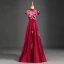 Chinese style Burgundy Evening Dresses  2019 A-Line / Princess High Neck Appliques Lace Bow Cap Sleeves Backless Floor-Length / Long Formal Dresses