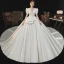 Victorian Style Ivory Satin Wedding Dresses 2021 Ball Gown Deep V-Neck Bell sleeves Backless Royal Train Wedding