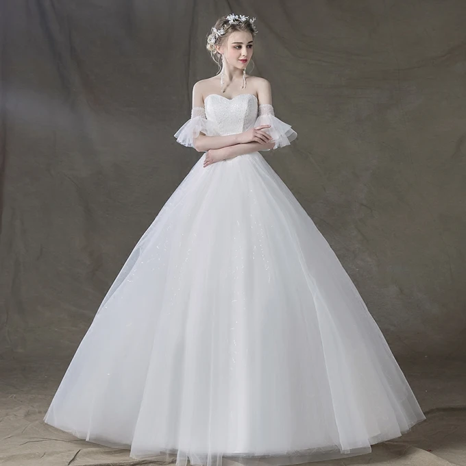 Elegant Elfenben Brudekjoler 2018 Ballkjole Beading Paljetter Kjæreste Ryggløse Korte Ermer Lange Bryllup