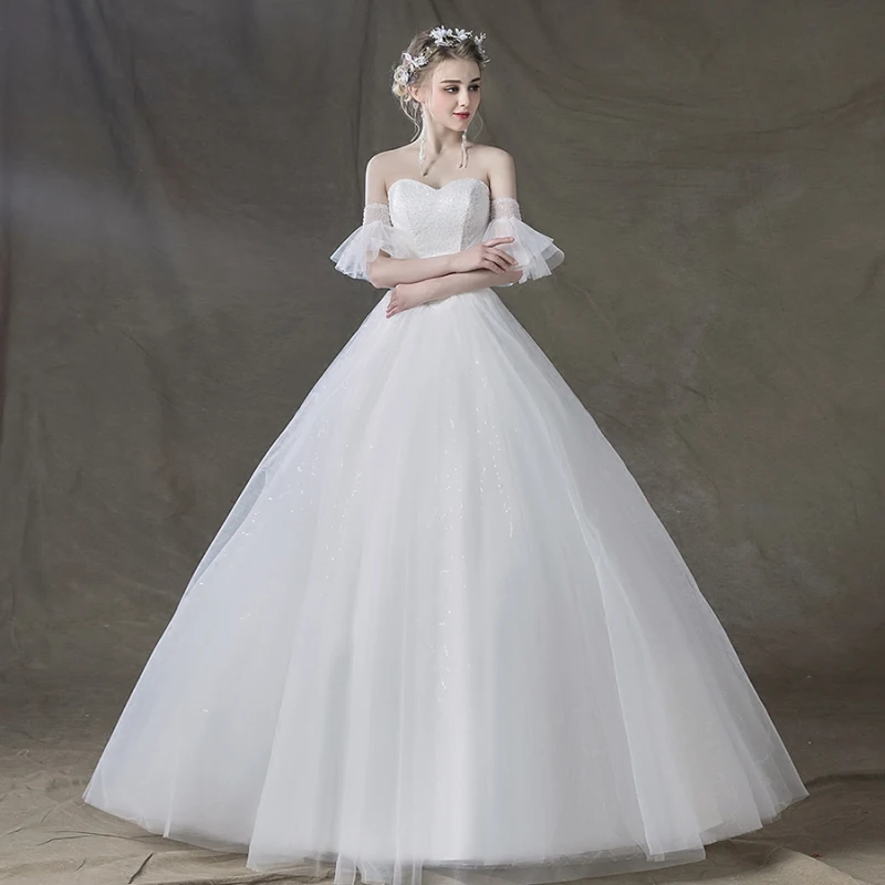 Elegant Elfenben Brudekjoler 2018 Ballkjole Beading Paljetter Kjæreste Ryggløse Korte Ermer Lange Bryllup