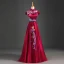 Chinese style Burgundy Evening Dresses  2019 A-Line / Princess High Neck Bow Appliques Lace Cap Sleeves Backless Floor-Length / Long Formal Dresses