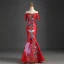 Chinese style Red Evening Dresses  2019 Trumpet / Mermaid Off-The-Shoulder Tassel Sequins Appliques Lace Sleeveless Backless Floor-Length / Long Formal Dresses