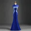 Chinese style Royal Blue Evening Dresses  Trumpet / Mermaid High Neck Beading Tassel Rhinestone Lace Flower Cap Sleeves Floor-Length / Long Formal Dresses