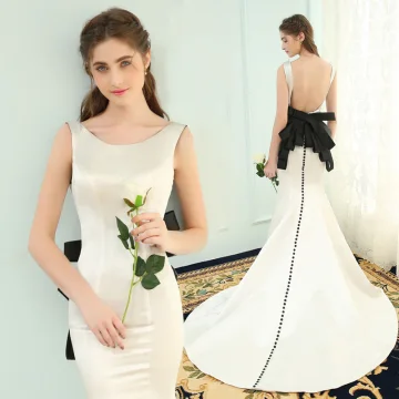Modern Fashion Ivory Evening Dresses 2019 Trumpet Mermaid Scoop Neck Sleeveless Bow Backless Court Train Formal Dresses