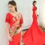 Chinese style Red Evening Dresses  2019 Trumpet / Mermaid V-Neck Rhinestone Appliques Lace Cap Sleeves Tassel Backless Court Train Formal Dresses