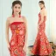 Chinese style Red Evening Dresses  2019 Trumpet / Mermaid Strapless Crystal Sleeveless Backless Printing Floor-Length / Long Formal Dresses