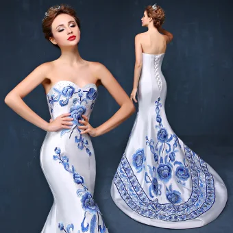 Chinese Style Ivory Evening Dresses 2019 Trumpet Mermaid Strapless Appliques Lace Rhinestone Sleeveless Backless Court Train Formal Dresses