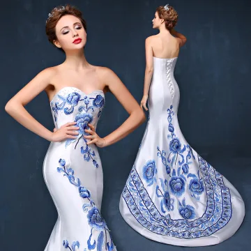 Chinese Style Ivory Evening Dresses 2019 Trumpet Mermaid Strapless Appliques Lace Rhinestone Sleeveless Backless Court Train Formal Dresses