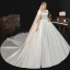 Victorian Style Ivory Satin Wedding Dresses 2021 Ball Gown Square Neckline Bell sleeves Backless Royal Train Wedding