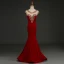 Elegant Burgundy Evening Dresses  2019 Trumpet / Mermaid Suede V-Neck Rhinestone Lace Flower Cap Sleeves Floor-Length / Long Formal Dresses
