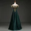 Elegant Dark Green Evening Dresses  2019 A-Line / Princess Off-The-Shoulder Rhinestone Sash Short Sleeve Backless Floor-Length / Long Formal Dresses