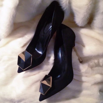 Fine Svart Kontor Pumps 2019 Suede 10 Cm Stiletthæler Spisse Pumps