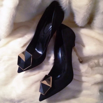 Fine Svart Kontor Pumps 2019 Suede 10 Cm Stiletthæler Spisse Pumps