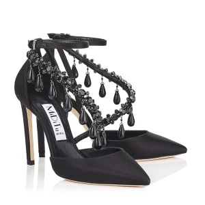 Charmant Zwarte Avond Damesschoenen 2019 Enkelband Rhinestone Kwast 8 Cm Naaldhakken Stiletto Spitse Neus Hoge Hakken