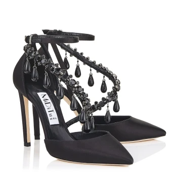 Charming Black Evening Party Womens Shoes 2019 Ankle Strap Rhinestone Tassel 8 Cm Stiletto Heels Pointed Toe High Heels