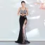 Sexy Noire Robe De Soirée 2018 Trompette / Sirène Paillettes Bretelles Spaghetti Dos Nu Sans Manches Longue Robe De Ceremonie