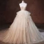 Luxury / Gorgeous Champagne Glitter Wedding Dresses 2019 A-Line / Princess See-through Deep V-Neck Sleeveless Backless Cascading Ruffles