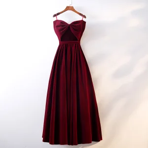 Chic Belle Bordeaux Robe De Bal 2019 Princesse Bretelles Spaghetti Daim Noeud Sans Manches Dos Nu Longue Robe De Ceremonie
