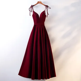 Piękne Burgund Sukienki Wieczorowe 2019 Princessa Spaghetti Pasy Zamszowe Szarfa Bez Rękawów Bez Pleców Długie Sukienki Wizytowe