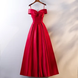 Chic Beautiful Red Evening Dresses 2019 A Line Princess Spaghetti Straps Bow Sleeveless Backless Floor Length Long Formal Dresses