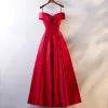 Chic / Beautiful Red Evening Dresses  2019 A-Line / Princess Spaghetti Straps Bow Sleeveless Backless Floor-Length / Long Formal Dresses