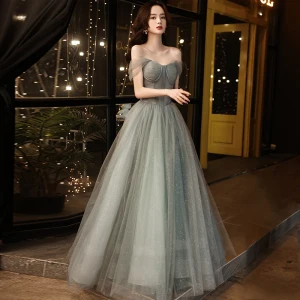 Charming Grey Glitter Prom Dresses 2021 A Line Princess Off The Shoulder Sleeveless Backless Floor Length Long Prom Formal Dresses