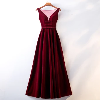 Chic Belle Bordeaux Robe De Soirée 2019 Princesse Encolure Dégagée Daim Noeud Sans Manches Dos Nu Longue Robe De Ceremonie