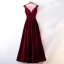 Chic / Beautiful Burgundy Evening Dresses  2019 A-Line / Princess Scoop Neck Suede Bow Sleeveless Backless Floor-Length / Long Formal Dresses