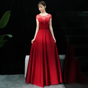 Chic Belle Bordeaux Robe De Soirée 2019 Princesse Encolure Dégagée Paillettes Manches Courtes Dos Nu Longue Robe De Ceremonie