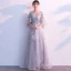 Chic / Beautiful Grey Evening Dresses  2019 A-Line / Princess V-Neck Bow Lace Flower 1/2 Sleeves Backless Floor-Length / Long Formal Dresses