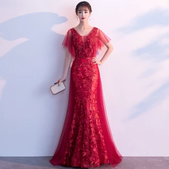 Chic Beautiful Burgundy Evening Dresses 2019 A Line Princess V Neck Crystal Lace Flower Short Sleeve Backless Floor Length Long Formal Dresses