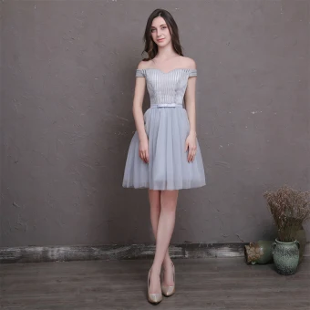 Chic Beautiful Silver Homecoming Graduation Dresses 2018 A Line Princess Bow Off The Shoulder Backless Sleeveless Short Formal Dresses